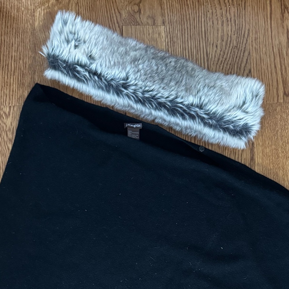 J.McLaughlin Black Cashmere Faux Fur Cape
